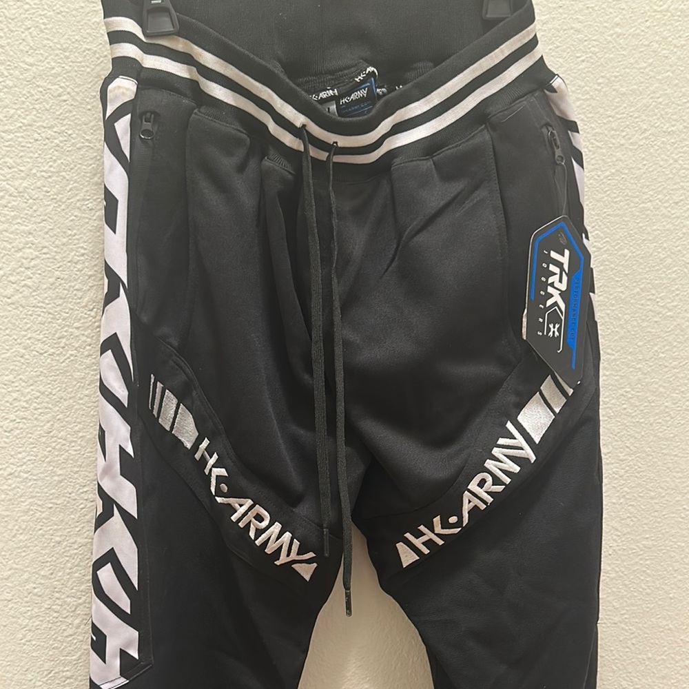 H k Army Paintball Black Sweatpants with Drawstring and Chevron Accents